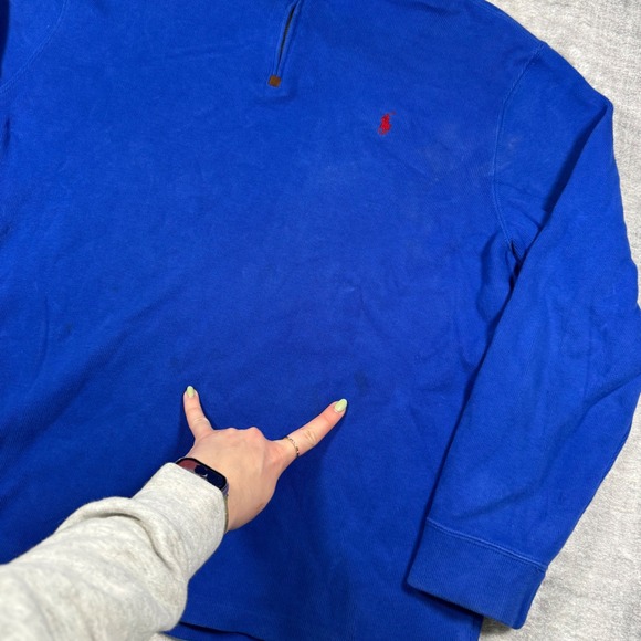 Polo Ralph Lauren Sweatshirt Mens XL Blue Ribbed Quarter Zip Preppy Pony Tech - Picture 3 of 10